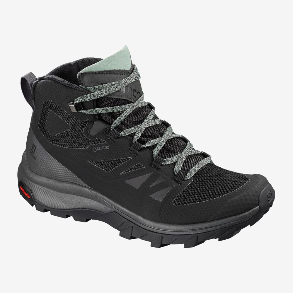 Salomon Israel OUTLINE MID GTX - Womens Hiking Shoes - Black (CUOJ-84107)